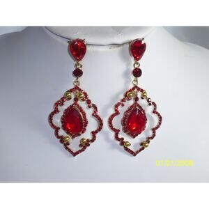Red rhinestone drop earrings, MOB wedding ballroom drag queen chandelier earring